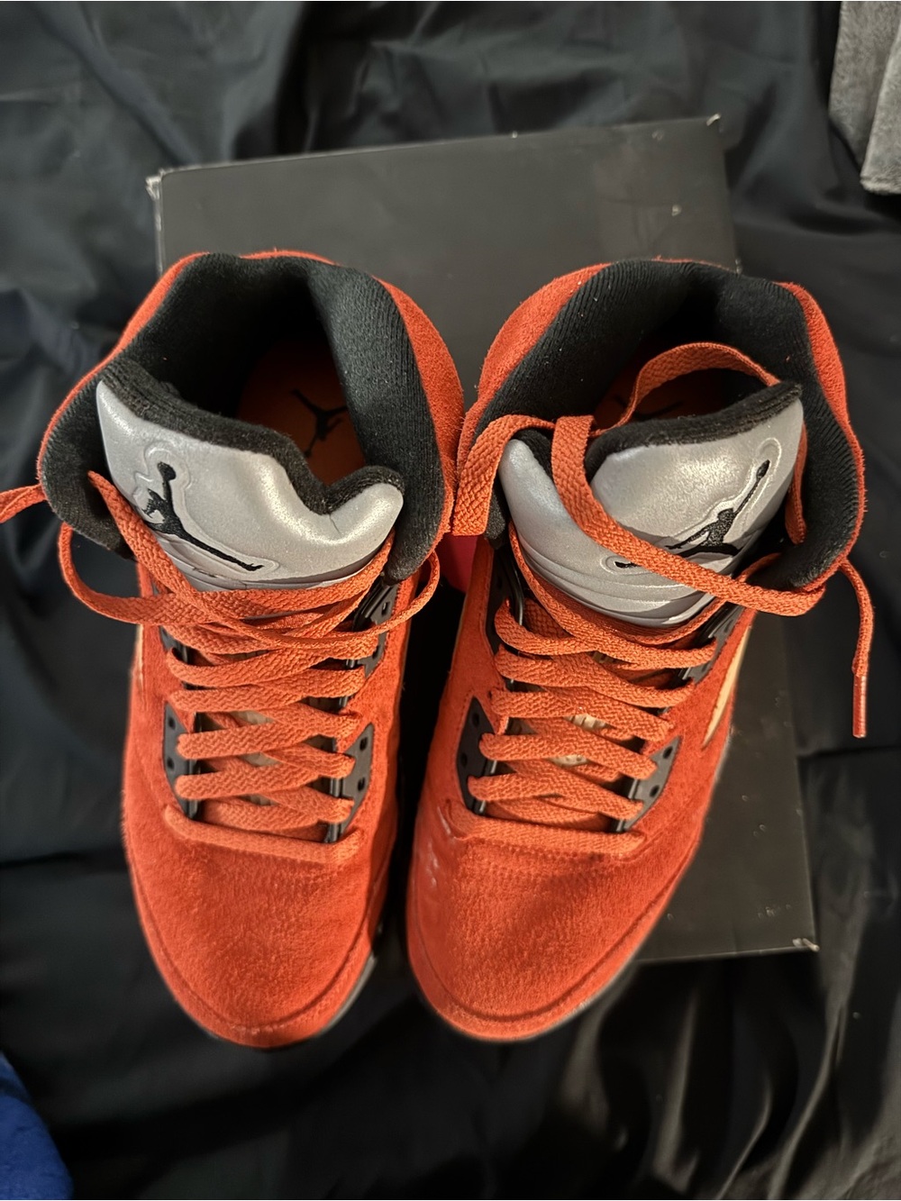 Air Jordan Retro 5 High Top Sneakers in Red-Orange Suede